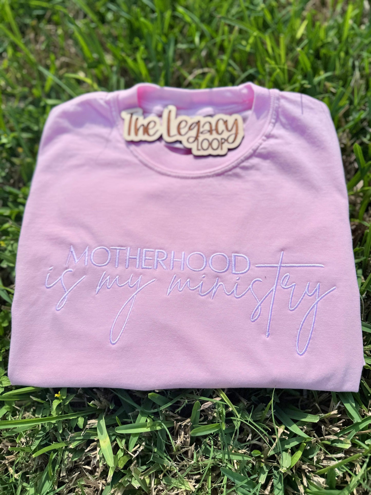 Motherhood Is My Ministry Embroidered T-Shirt | Christian Mom Tee | Faith Based Mama Shirt