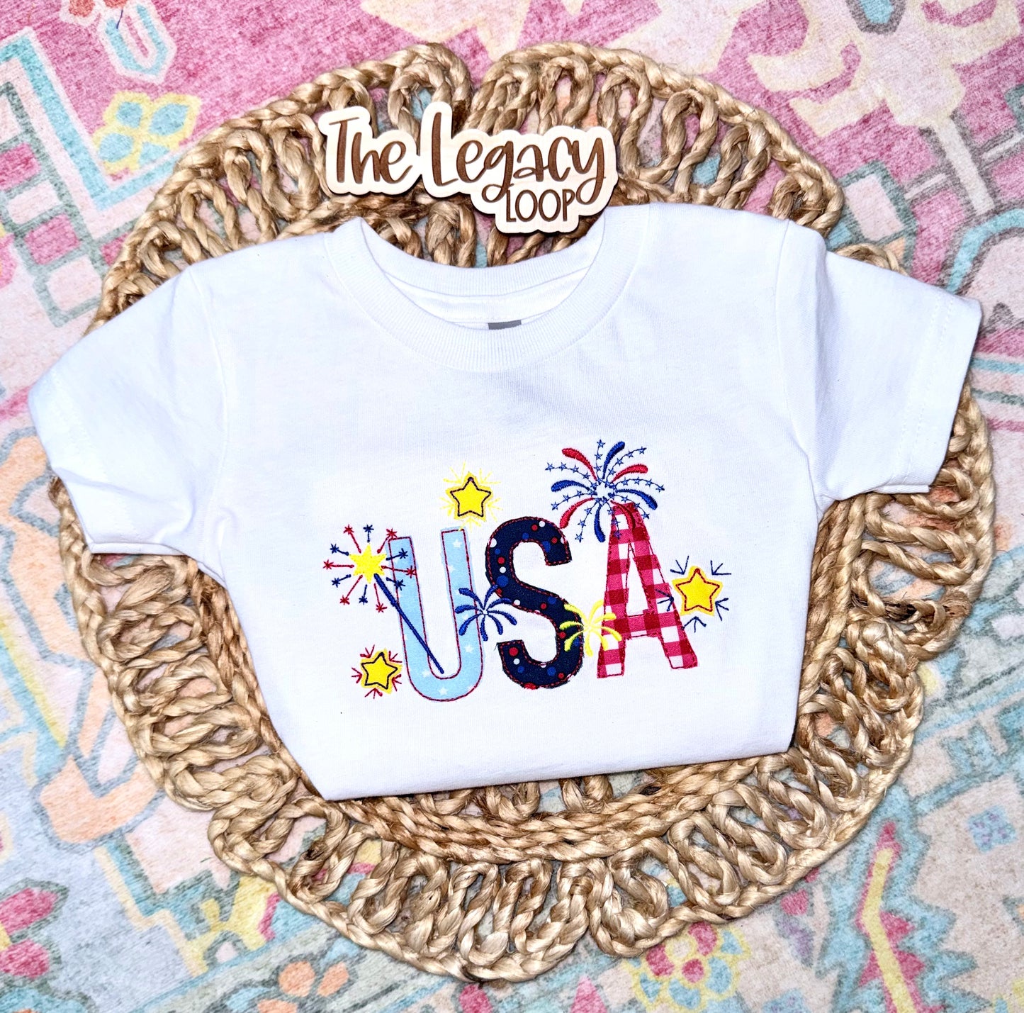 Patriotic Embroidered USA Tee