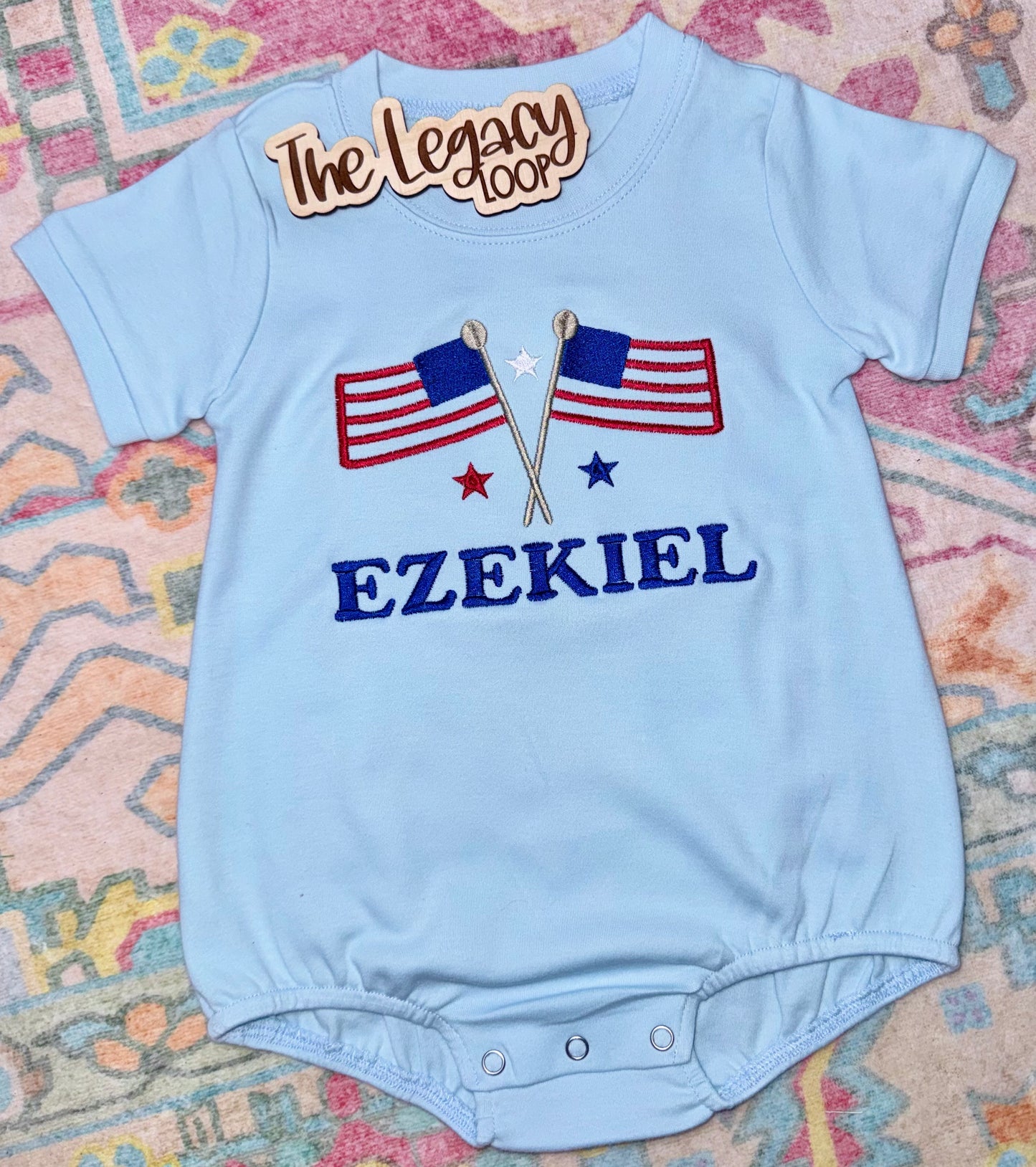 Personalized Boys American Flag Embroidered Outfit