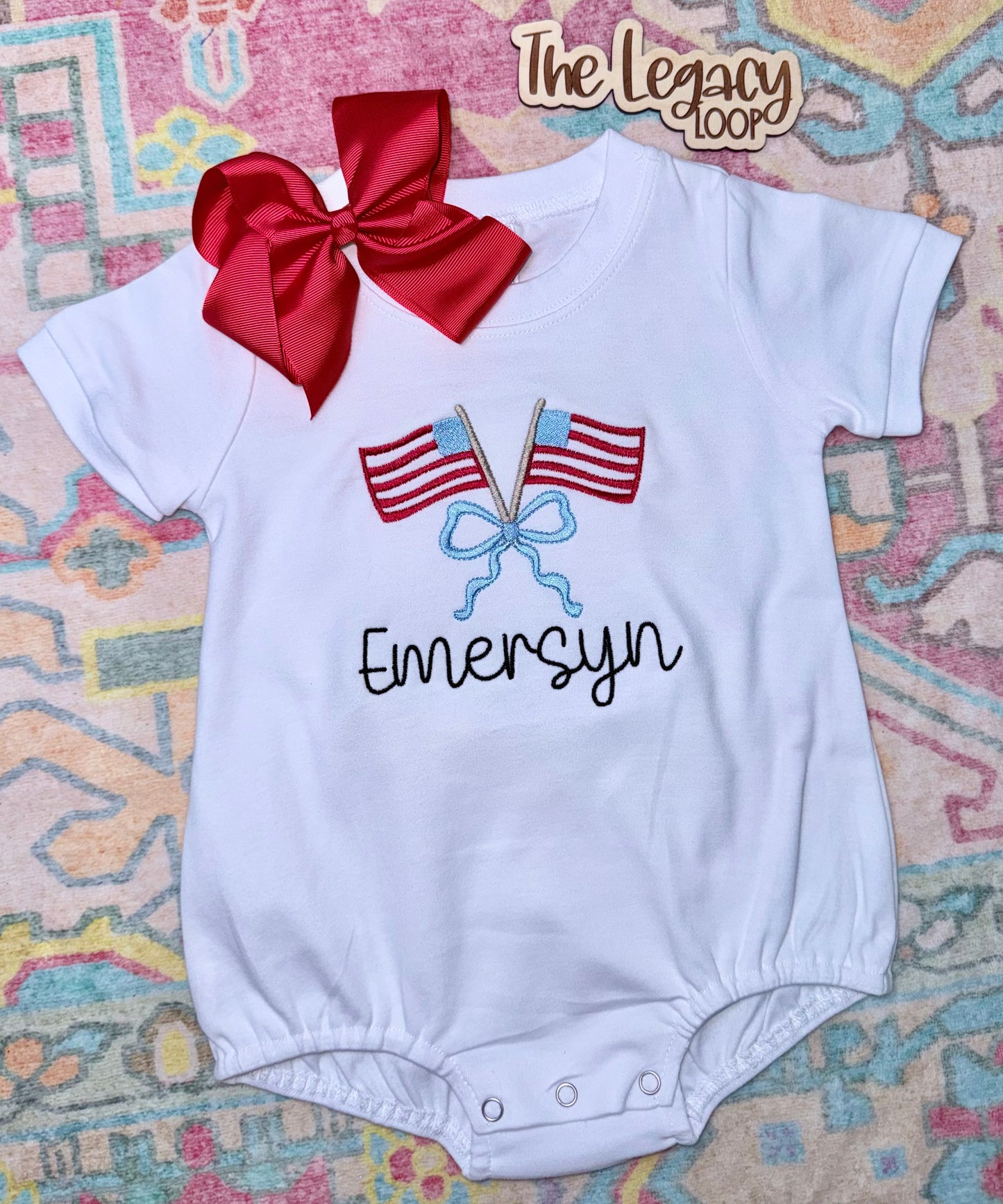 Personalized American Flag Embroidered Top
