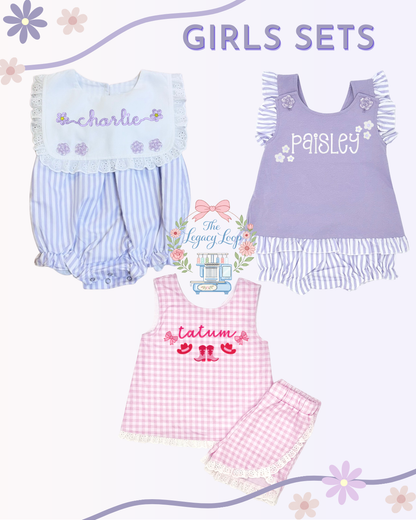 Purple Stripe Bubble, Diaper Set & Pink Gingham Short Set - Closes 06/19 (ETA: 10-12 weeks)