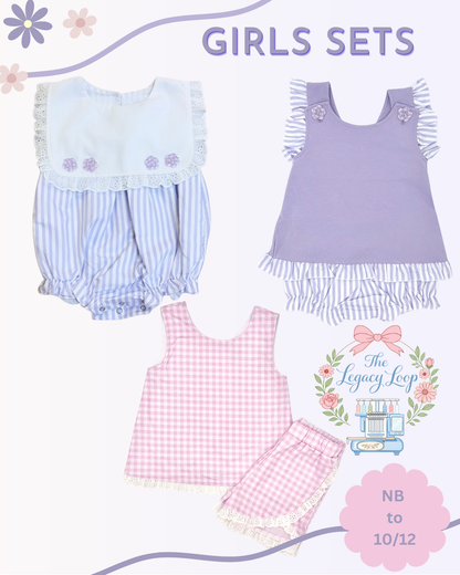 Purple Stripe Bubble, Diaper Set & Pink Gingham Short Set - Closes 06/19 (ETA: 10-12 weeks)