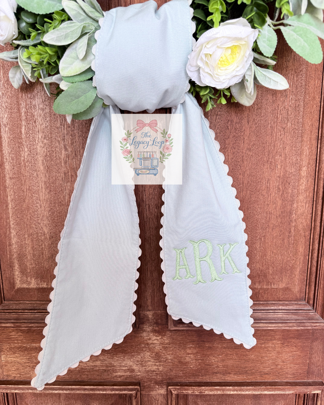 Personalized Embroidered Wreath Sash | Custom Monogram Front Door Bow