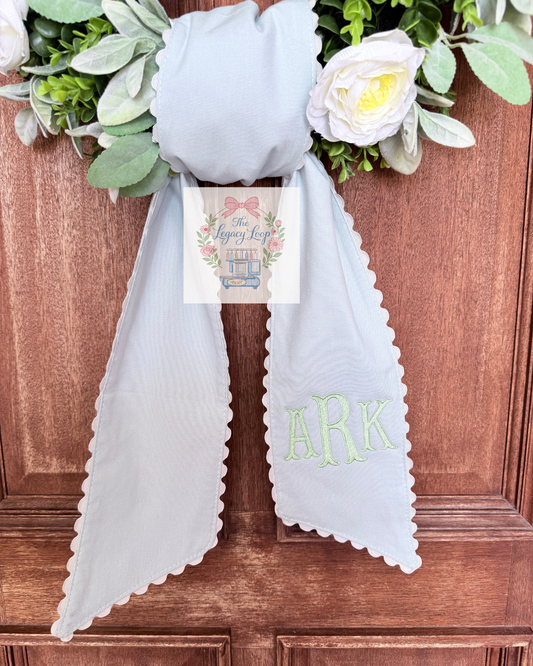 Personalized Embroidered Wreath Sash | Custom Monogram Front Door Bow