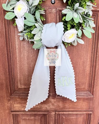 Personalized Embroidered Wreath Sash | Custom Monogram Front Door Bow