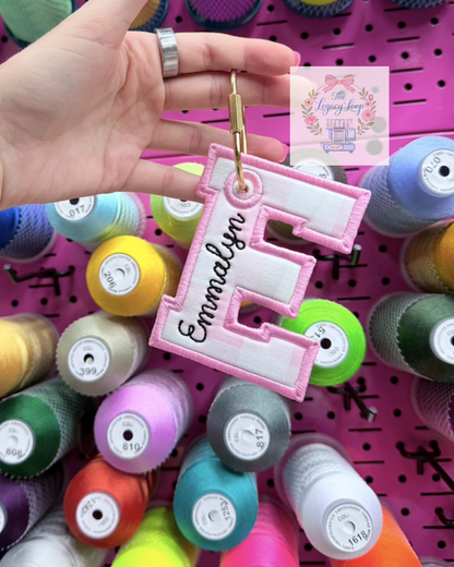 Personalized Embroidered Initial Bag Tag | Custom Backpack & Luggage Tag Keychain
