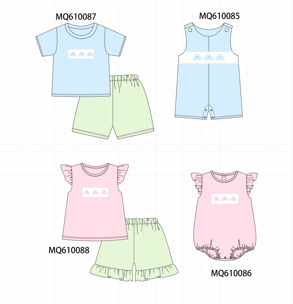 Blue&pink crab embroidery stripe collection - ETA: May (Closes 11/01)