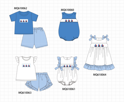 Blue sailboat embroidery gingham collection - ETA: May (Closes 11/01)