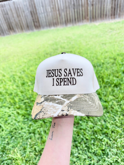 Jesus Saves I Spend Camo Trucker Hat