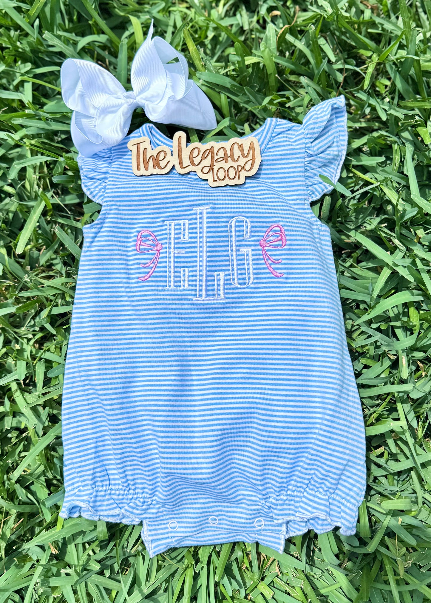 Monogram Striped Bubble Romper