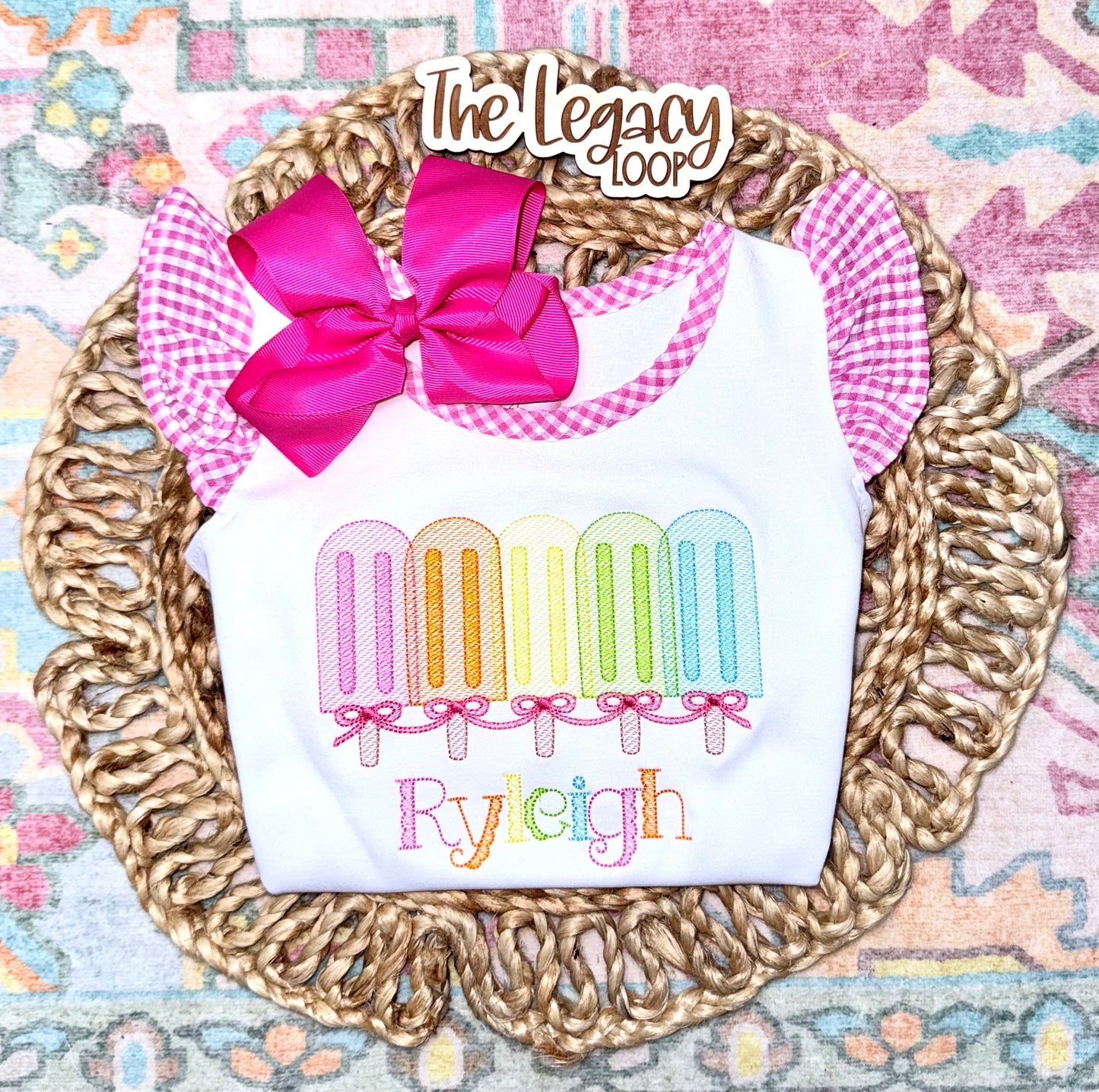 Personalized Rainbow Popsicle Embroidered Top