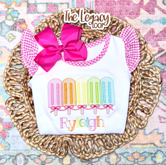 Personalized Rainbow Popsicle Embroidered Top
