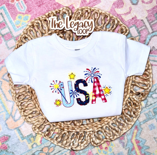 Patriotic Embroidered USA Tee