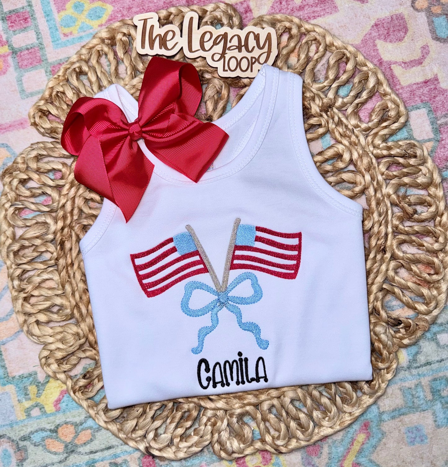 Personalized American Flag Embroidered Top