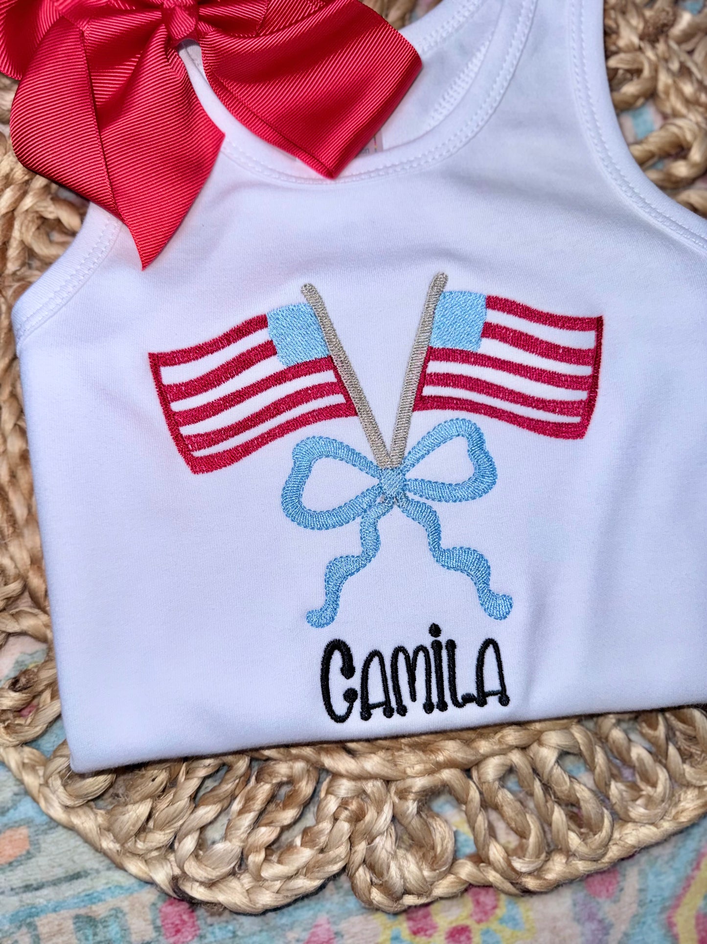 Personalized American Flag Embroidered Top