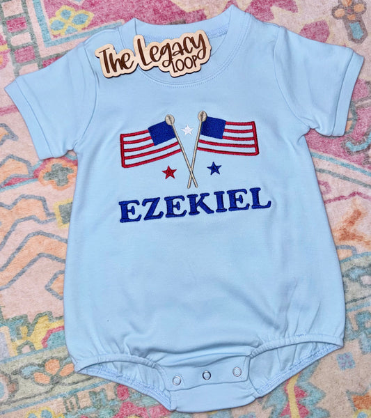 Personalized Boys American Flag Embroidered Outfit