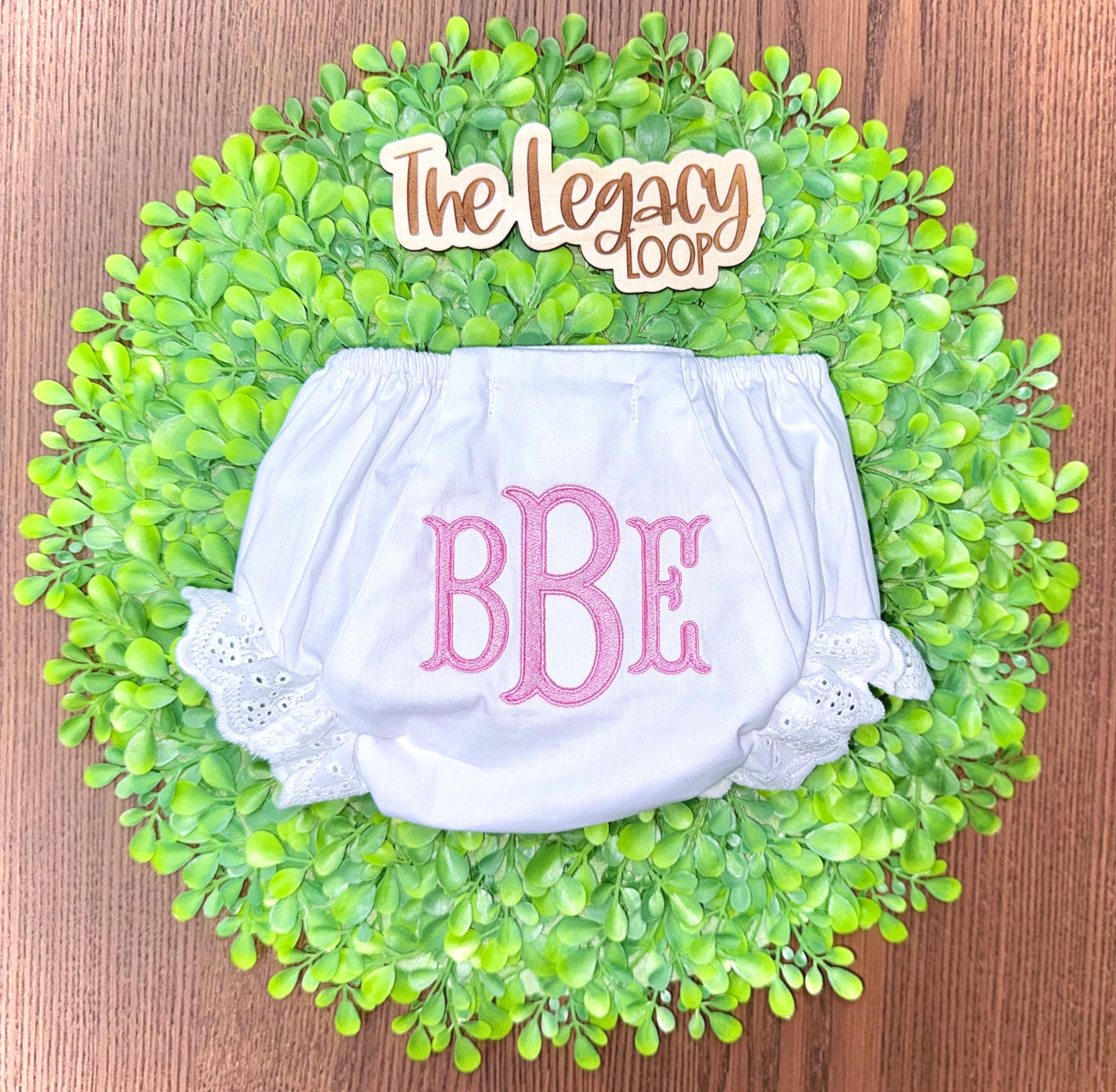 Personalized Monogram Bloomers | Embroidered Baby Bloomers with Lace Trim | Custom Baby Girl Diaper Cover