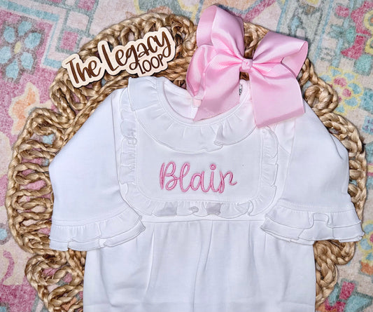 Personalized Ruffle Footie for Baby Girls | Custom Embroidered Baby Sleeper | Monogram Footie Pajamas | Newborn Take Home Outfit