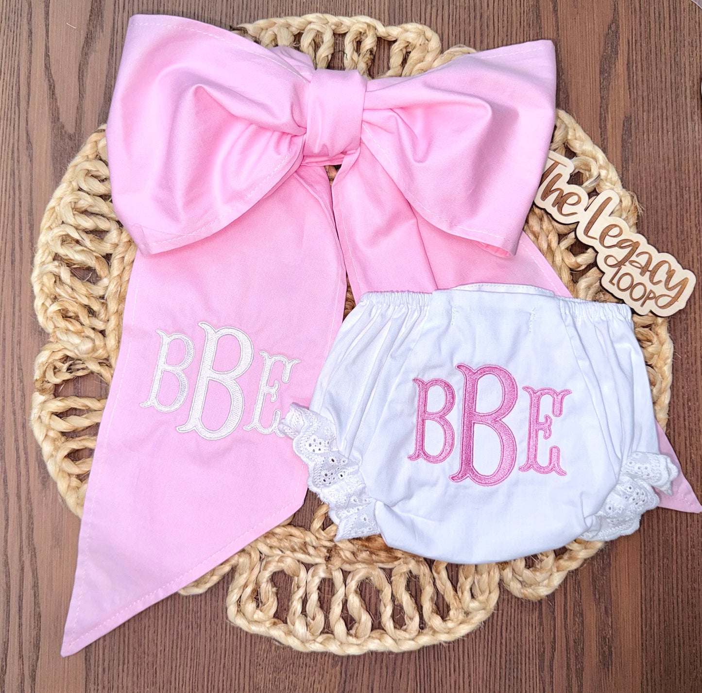 Personalized Baby Girl Hospital Bundle | Monogram Bloomers + Newborn Sash Bow Set | Custom Baby Girl Coming Home Outfit