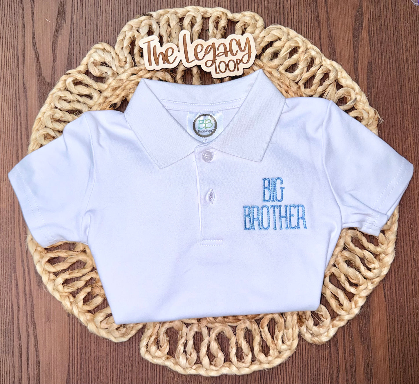 Personalized Big Brother Polo Shirt | Embroidered Sibling Announcement Shirt | Big Brother Outfit for Boys | Custom Brother Shirt