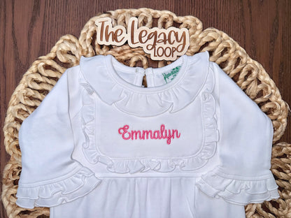 Personalized Ruffle Footie for Baby Girls | Custom Embroidered Baby Sleeper | Monogram Footie Pajamas | Newborn Take Home Outfit