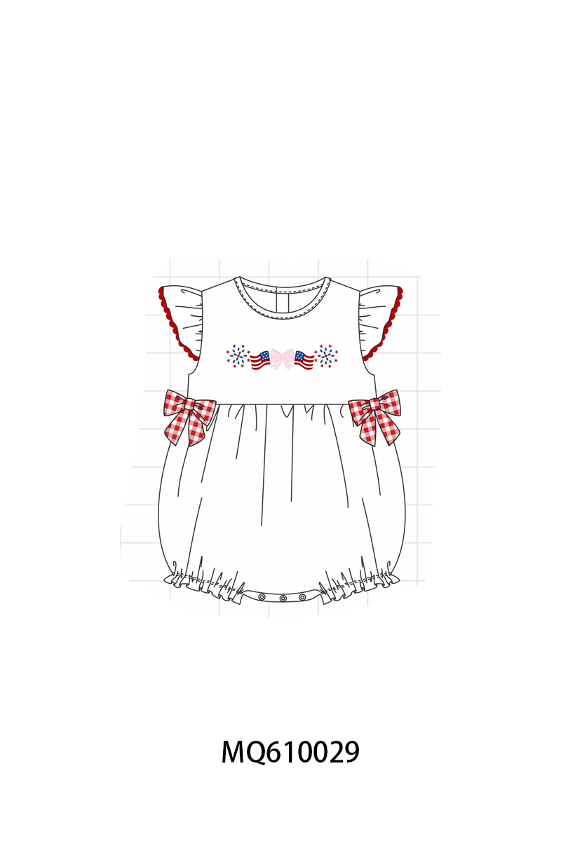 White Patriotic flag bow embroidery ruffle collection - ETA: May (Closes 11/01)