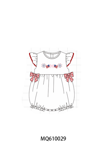 White Patriotic flag bow embroidery ruffle collection - ETA: May (Closes 11/01)