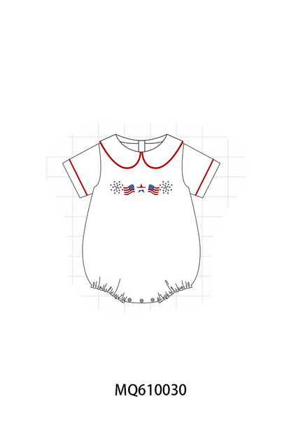 White Patriotic flag bow embroidery ruffle collection - ETA: May (Closes 11/01)