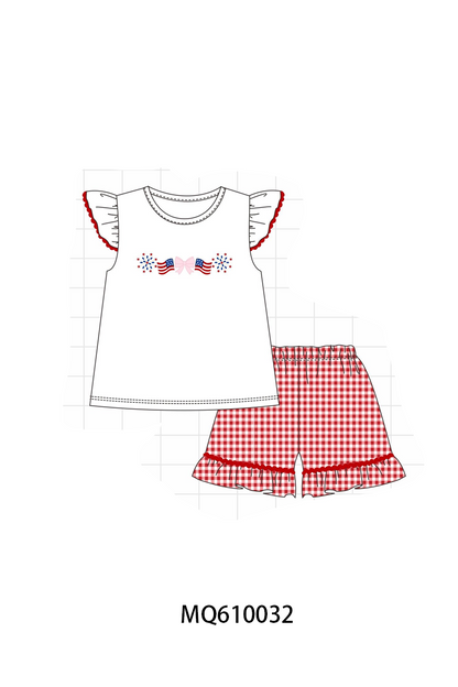 White Patriotic flag bow embroidery ruffle collection - ETA: May (Closes 11/01)
