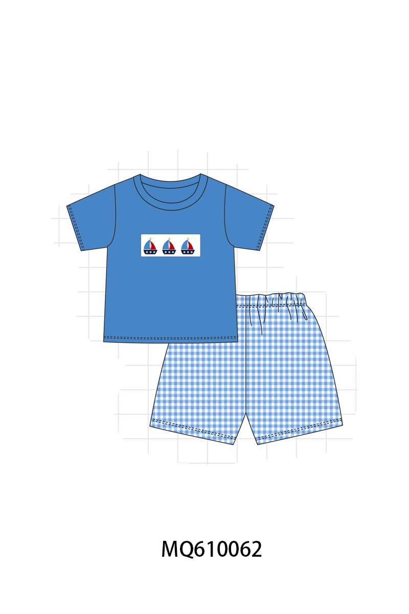 Blue sailboat embroidery gingham collection - ETA: May (Closes 11/01)