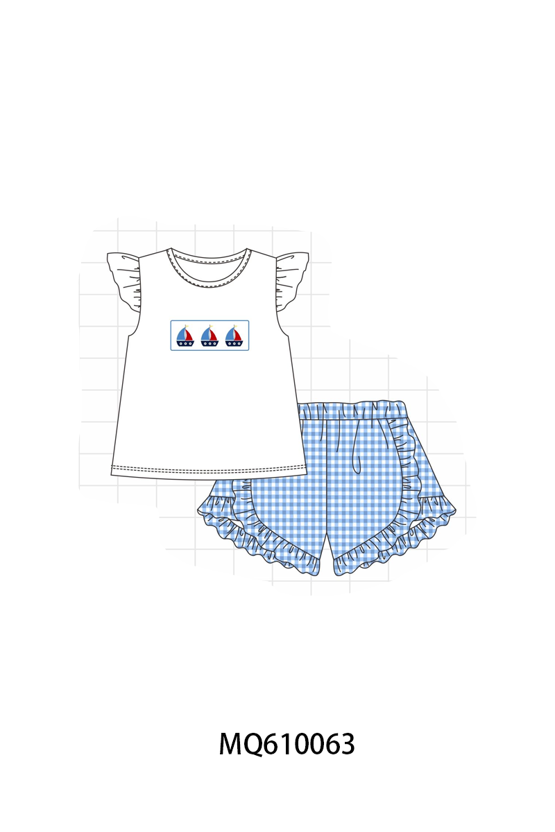 Blue sailboat embroidery gingham collection - ETA: May (Closes 11/01)