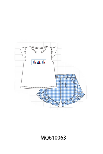 Blue sailboat embroidery gingham collection - ETA: May (Closes 11/01)
