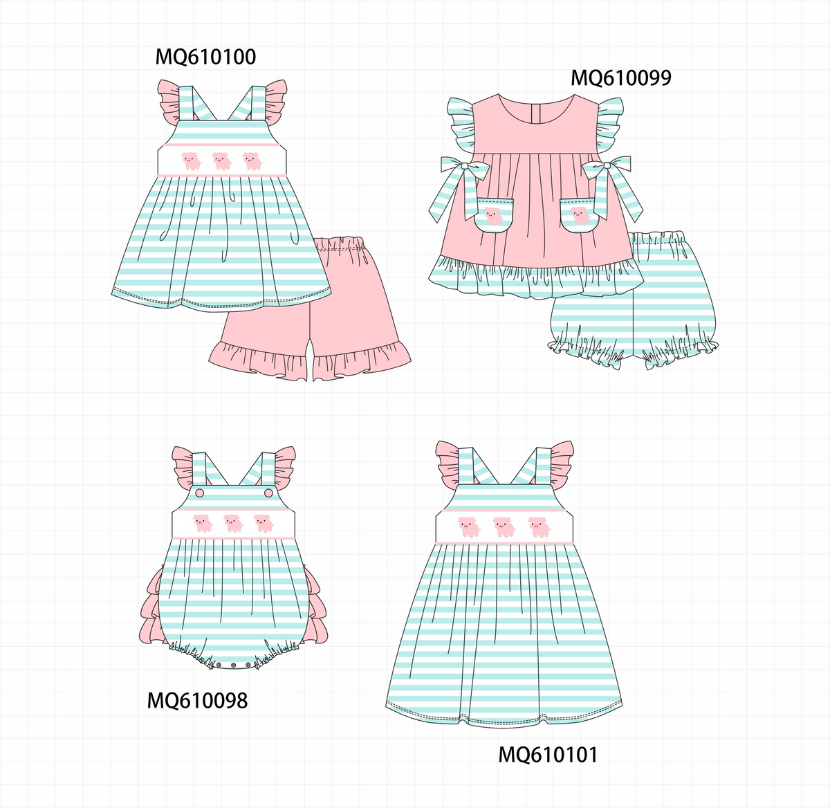 Pink piggy embroidery stripe collection - ETA: May (Closes 11/01)