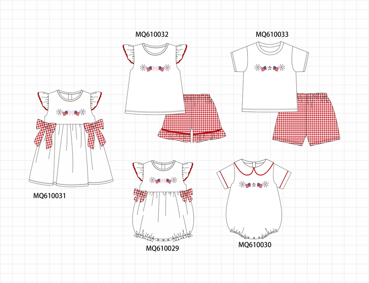 White Patriotic flag bow embroidery ruffle collection - ETA: May (Closes 11/01)