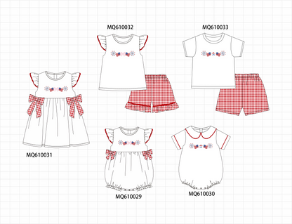 White Patriotic flag bow embroidery ruffle collection - ETA: May (Closes 11/01)